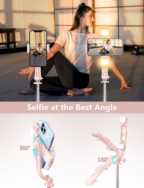 Selfie Stick Tripod with 2 Fill Lights, 45'' Extra Long Phone Tripod with Detachable Remote, Compatible with iPhone, Samsung, Smartphones