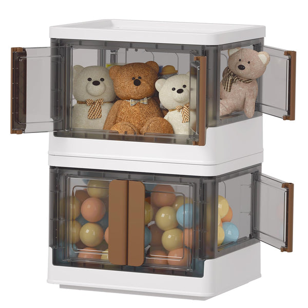 HAIXIN Collapsible Storage Boxes with Lids - 72L Stackable Storage Bins with Four Opening Door, Plastic Closet Organiser, Storage Container with