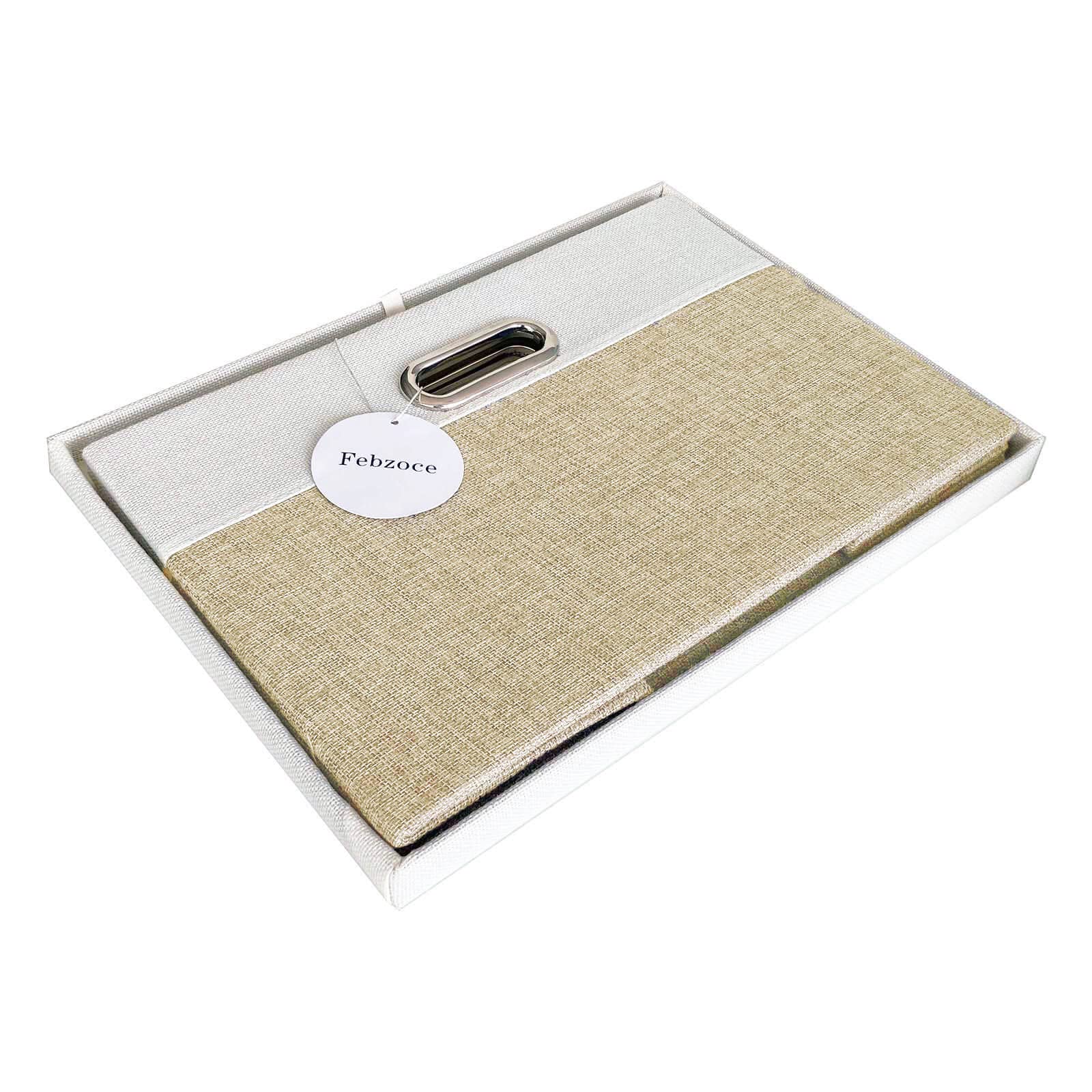 Febzoce Storage Boxes with Lids, Storage Baskets for Shelves Foldable Fabric Storage Bins Organizer for Home and Office Light Brown and White Extra