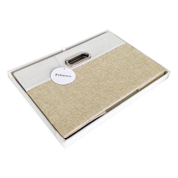 Febzoce Storage Boxes with Lids, Storage Baskets for Shelves Foldable Fabric Storage Bins Organizer for Home and Office Light Brown and White Extra