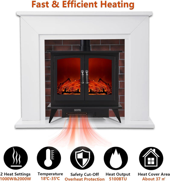 Wrmiehomy Electric Fire and Surround Frame & Chimney, Log Effect Electric Fireplace with 7 Day Programmable Remote Control 7 Flame Colours, 1&2kW Heat Output, Adjustable Temperature, Timer