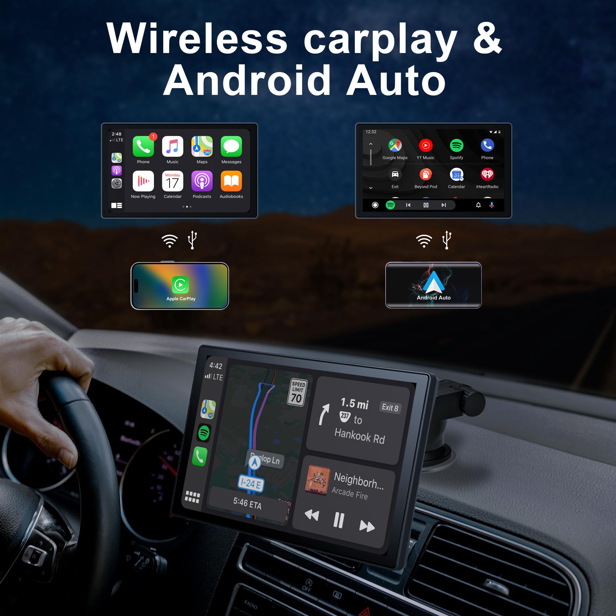 Car Stereo,9 Inch CarPlay Screen for Apple Car play & Android Auto,Portable Car Player Wireless Car Play Screen with Voice Control, Suitable for Most Vehicles (9 Inch)