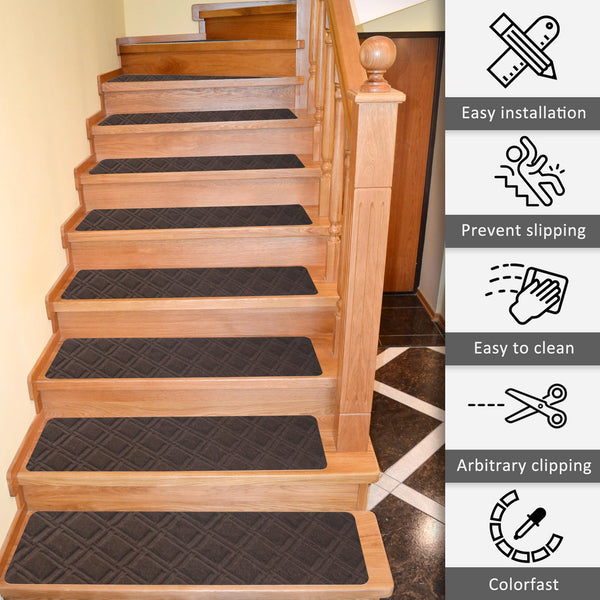 Triceratops 20cmx76cm (14-Pack) Stair Treads Carpet Non-Slip, Indoor Stair Runners for Wooden Steps, with Non Skid Rubber Backing Removable Washable