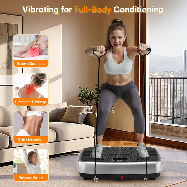Vibration Plate, MOSUNY Vibration Plate Exercise Machine For Lymphatic Drainage, 2025 Upgraded Double Motors Vibration Plate for Weight Loss, 450 LBS Capacity Vibration Plate For Whole Body Workout