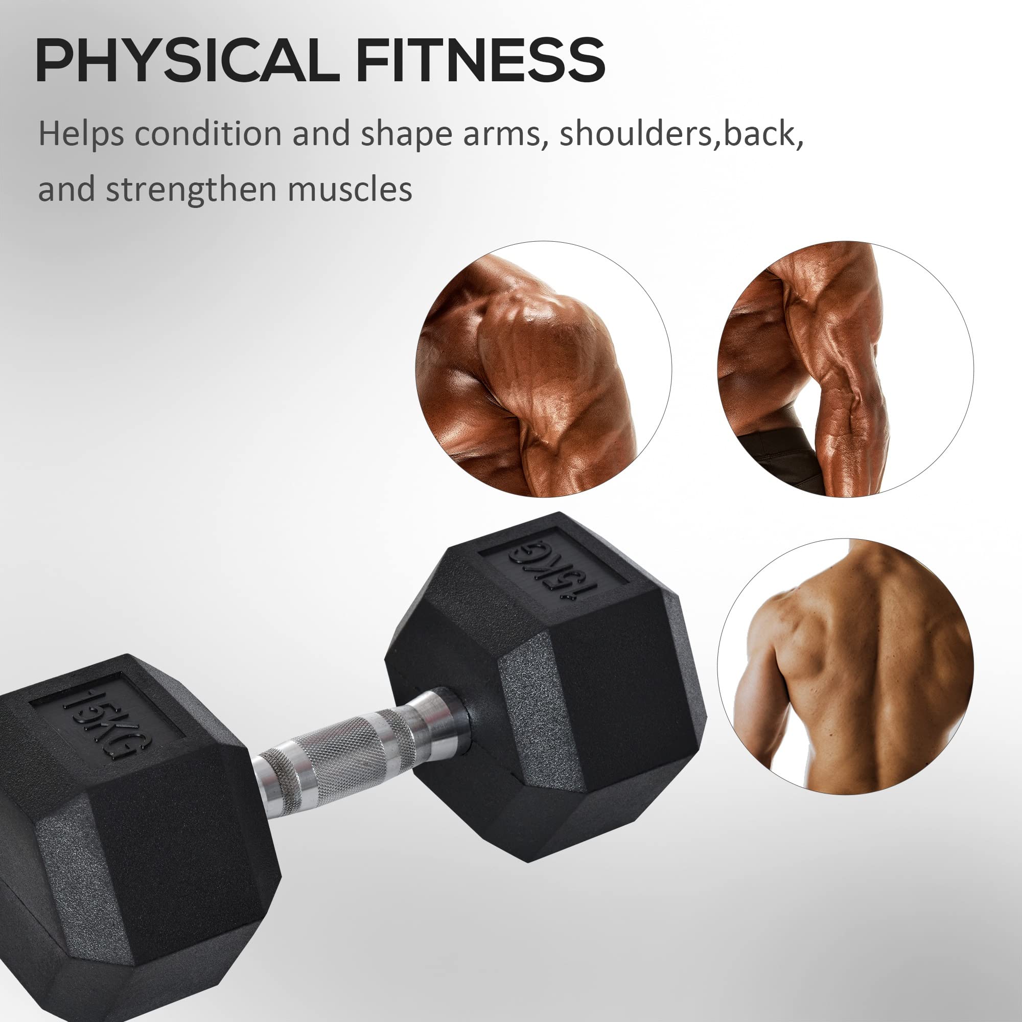 HOMCOM 12.5KG/15KG/17.5KG/20KG Single Rubber Hex Dumbbell Portable Hand Weights Dumbbell for Home Gym Workout Fitness