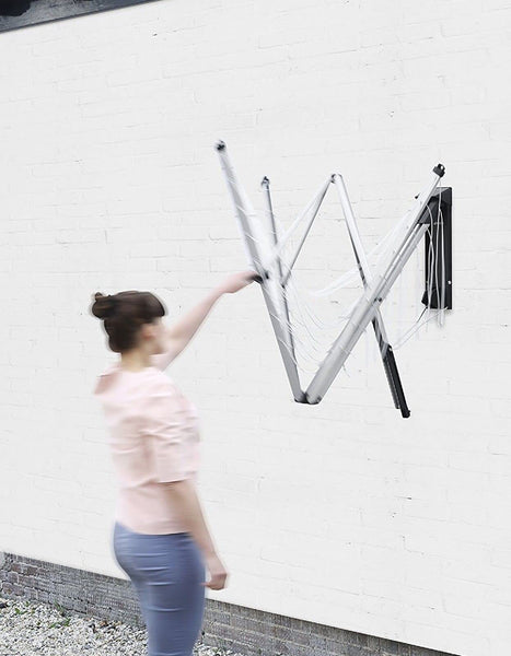 Brabantia WallFix Retractable Washing Line with Protective Fabric Cover (24m) Wall-Mounted Foldaway Clothes Air Dryer (Silver)