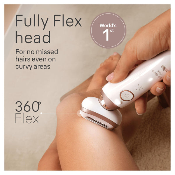Braun Silk-épil 9 Flex SkinSpa, Epilator with 360° Flexible Head for Easy Hair Removal, Wet & Dry, Lasting Smooth Skin, All-in-One Kit, with Body Mini Shaver, SES9-481 3D, White/Gold