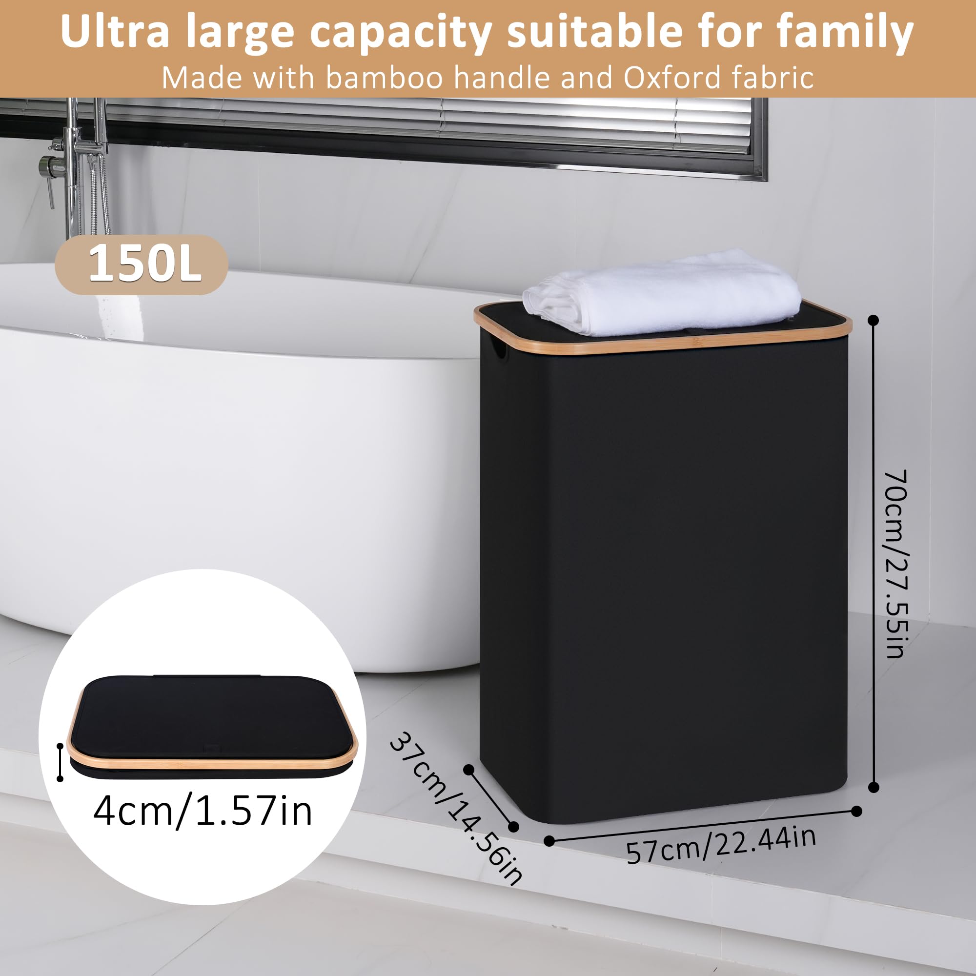 iEGrow Large Laundry Basket with Lid 150L, Double Laundry Baskets with Removable and Washable Inner Bags, 2 Compartments Foldable Washing Basket for