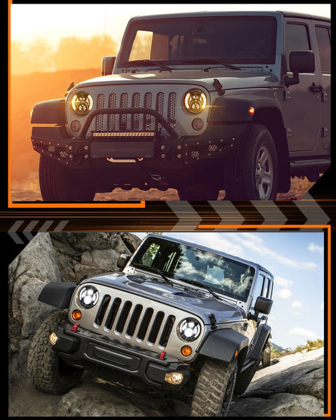 CO LIGHT 7 Inch LED Headlight Round Half Halo Angel Eyes DRL Amber Turn Signal Lights DOT and E-Mark Approved, H6024 LED Headlights with H4 H13 Adapter Compatible for Wrangler JK TJ LJ CJ, 2PCS