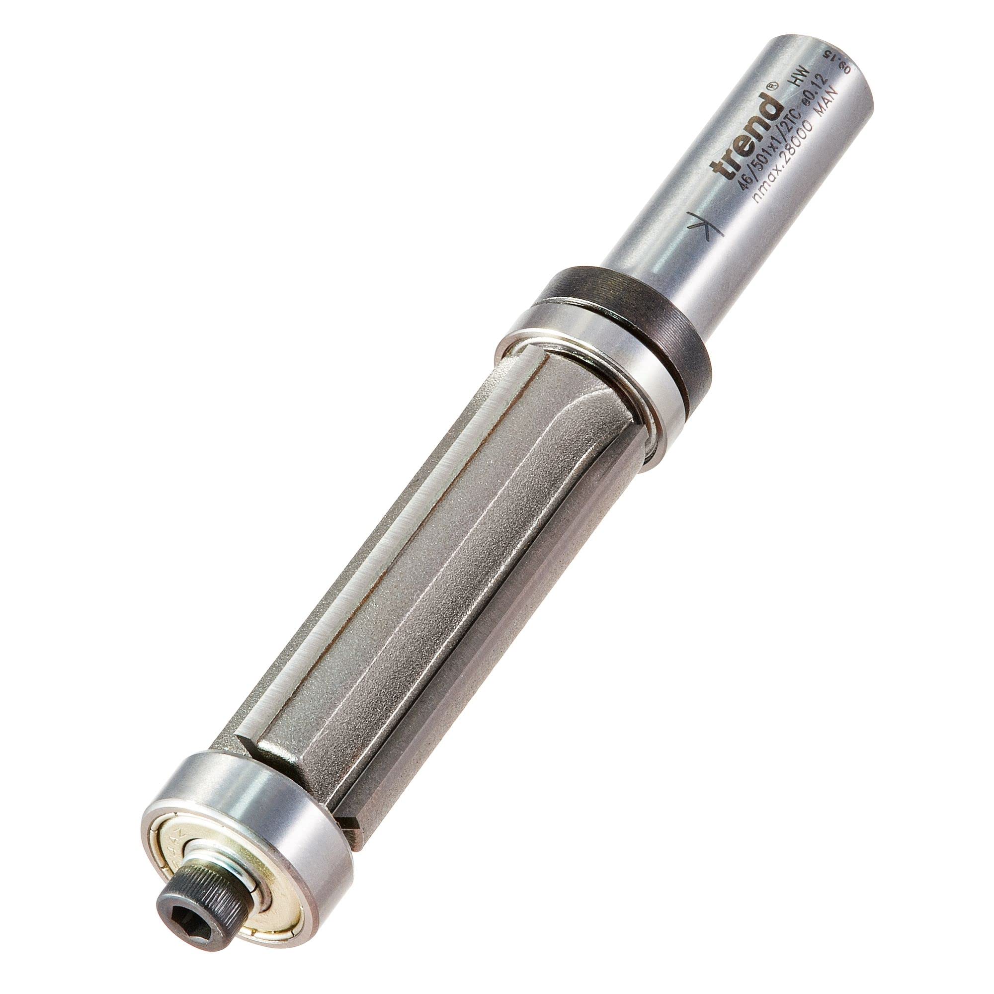 Trend Professional Guided Trimmer, 1/2 Inch Shank, 12.7mm Cut Diameter, 50mm Cut Length, Tungsten Carbide Tipped, 46/23X1/2TC