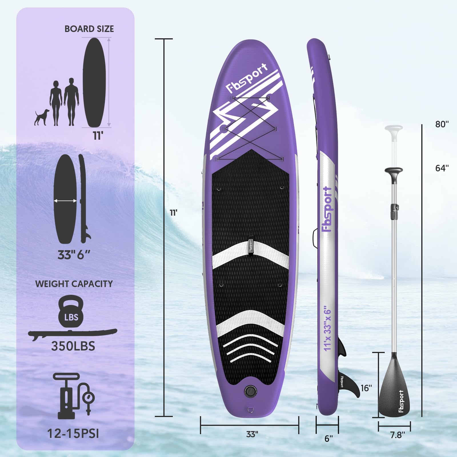FBSPORT Inflatable Stand Up Paddle Boards,SUP Board,6" Thick Stand Up Paddle Boarding,Paddling Board for Youth & Adult,Surfboard,SUP with Adjustable Paddle/Backpack/Pump/Removable Fin