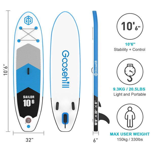 Goosehill Inflatable Stand Up Paddle Board, Premium SUP Package, 10' Long 32" Wide 6" Thick, Patterns Open for Customization