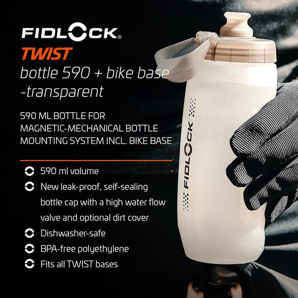 Fidlock TWIST Bottle 590 + Bike Base Clear 590ml 590Ml, Clear