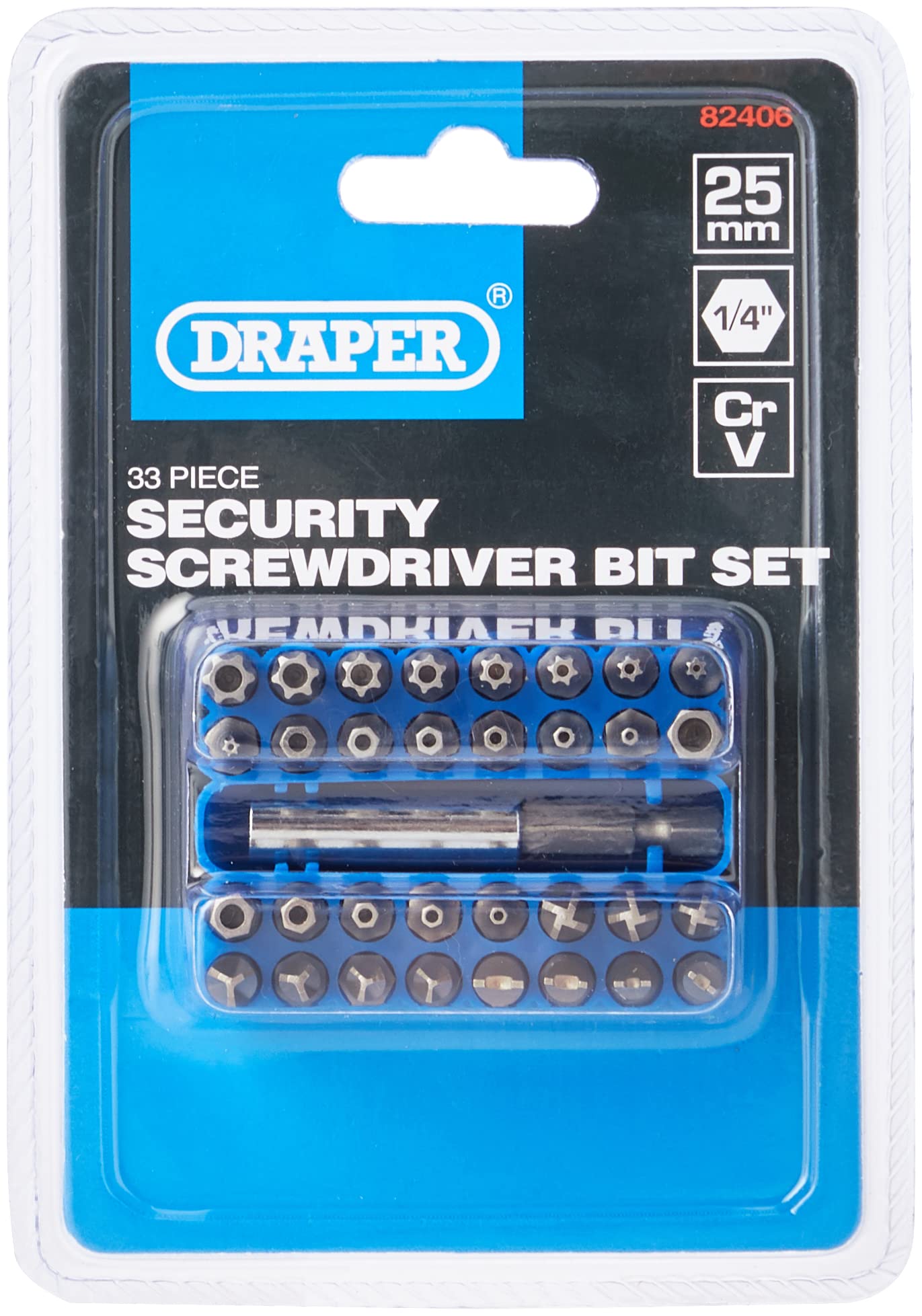Draper 33 Piece Security Bit Set | 1/4" Metric Screwdriver Kit | 25mm Precision Hand Tools Accessories | Heavy-Duty Storage Case | 82406