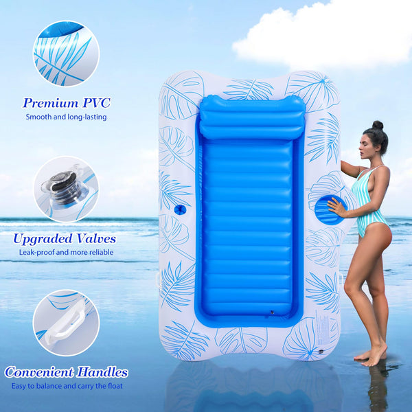 MoKo Pool Floats Adult, Floating Bed with Ice Bar, Tanning Bed Pool Raft Inflatable Lounger with Drink Holder Tanning Chair Inflatable Pool Toys for Party Beach Backyard