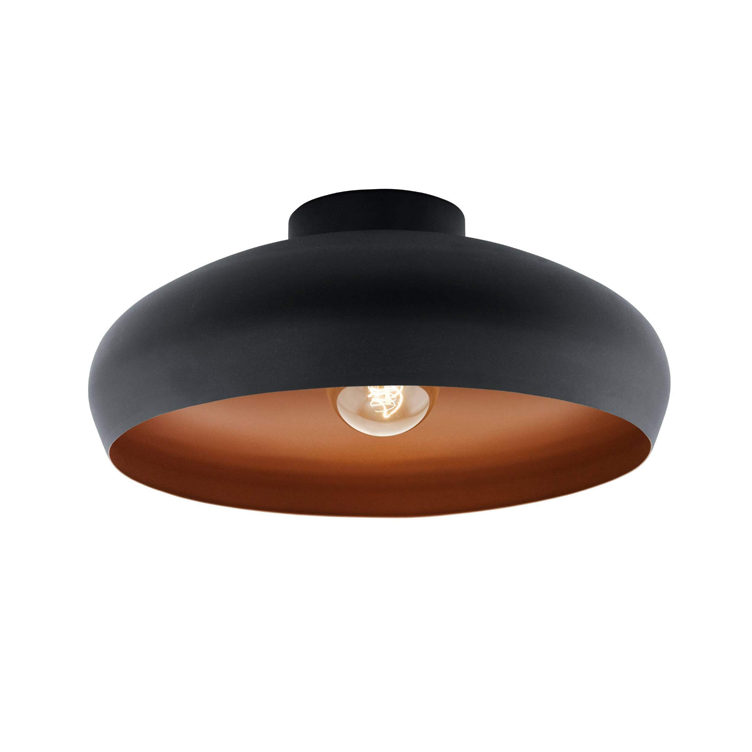 Eglo Mogano Vintage/Industrial Design Ceiling Light, Black Steel and Copper Coloured Kitchen or Hall Lighting, Ceiling-Mounted with E27 Socket