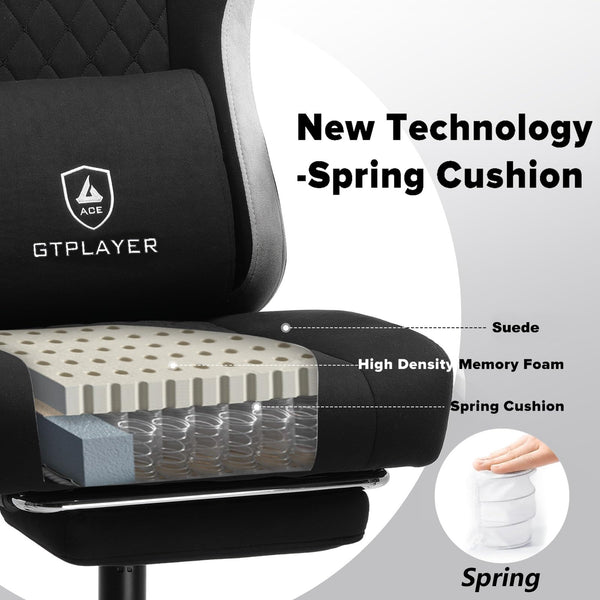 GTPLAYER Fabric Gaming Chair with Footrest, Ergonomic Computer Desk Chair with Pocket Spring Cushion Home Office High Back Support Lumbar Support Heavy Duty Wide