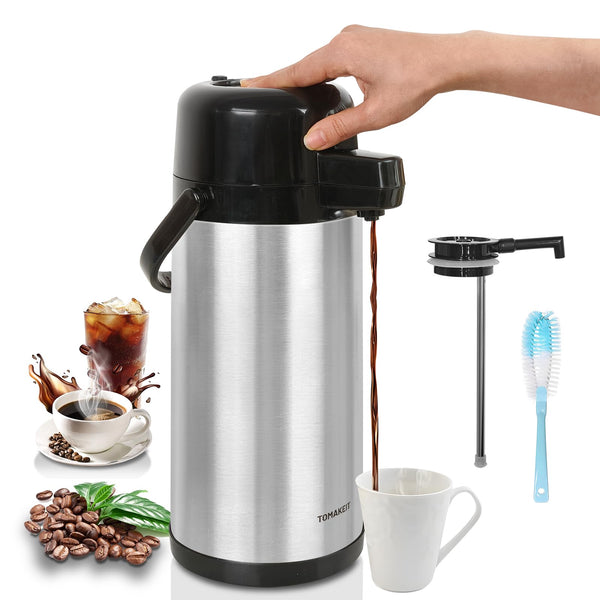 Airpot Coffee Carafe - TOMAKEIT Thermal Beverage Dispenser Insulated Pump Action Airpot for Hot/Cold Water (Press Pump)