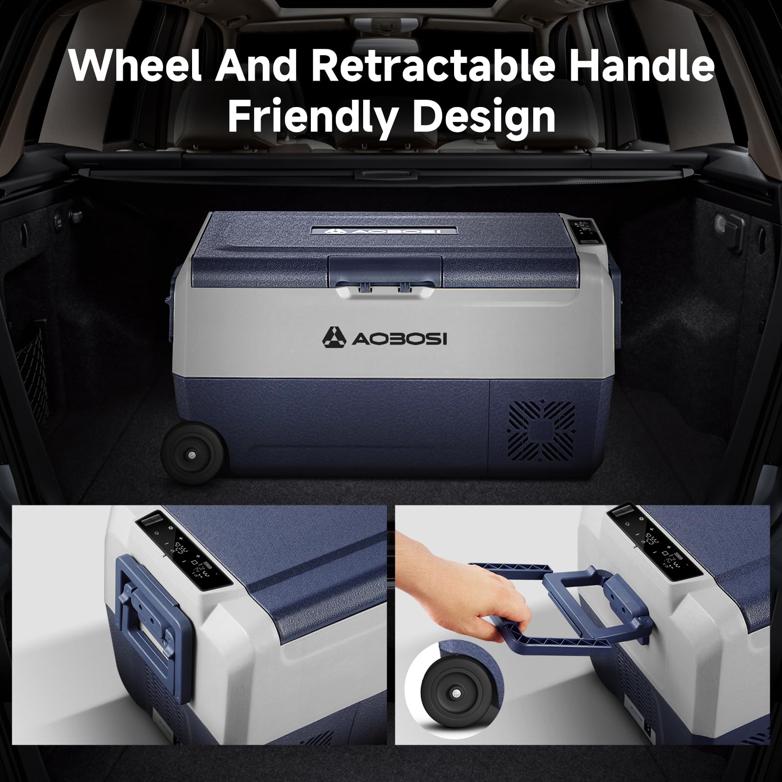 AAOBOSI 50L Compressor Car Fridge Freezer, Portable Camping Fridge with APP Control for 12/24V DC & 100-240V AC, Electric Cooler for Truck Campervan RV Boat, -20℃ to 20℃