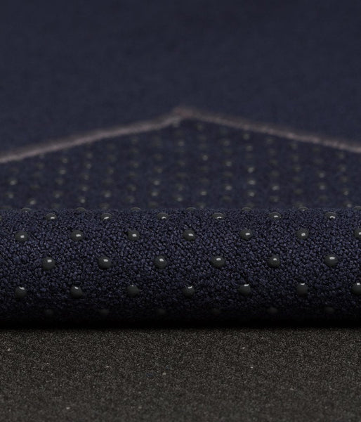 Manduka Yogitoes Yoga Towel ? Rubber Grip Dots Non-Slip Bottom, Quick Dry Fitness Towel for Hot Yoga, Pilates, Exercise - 79 Inch, Midnight