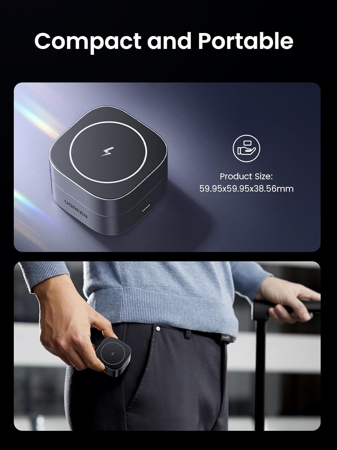 UGREEN MagFlow MagSafe Charger Compatible, 15W Wireless Charger Stand, 2-in-1 Magnetic Charging Station, Compatible with iPhone 16/15/15 Plus/15 Pro/15 Pro Max/14/13/12, AirPods 4/3/2/Pro 2