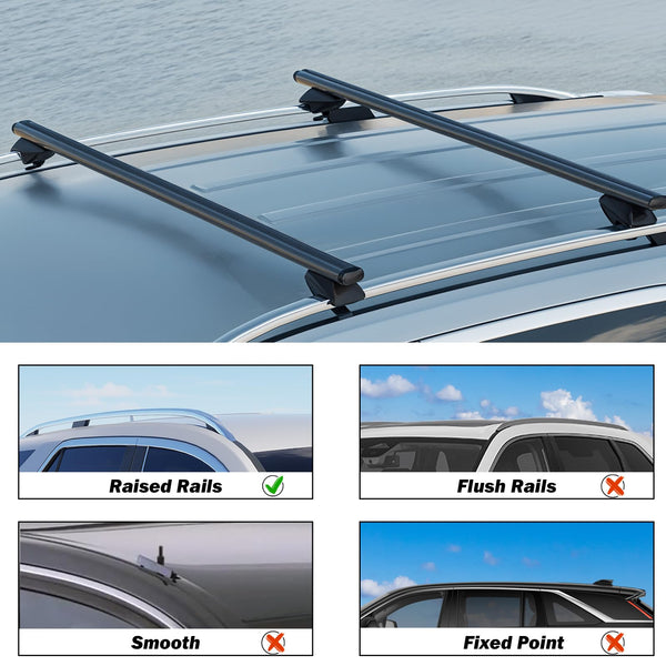 COWVIE 135cm Roof Rack Cross Bars, Adjustable Aluminum Roof Bars, Fits Most Existing Raised Side Rails with Gap - White