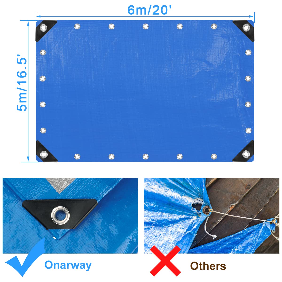 Onarway Tarpaulin 3m x 4m Thicken Tarpaulin Waterproof Heavy Duty 110GSM with Reinforced Grommets, Tarp Sheet Cover for Multipurpose Outdoor Use, Blue