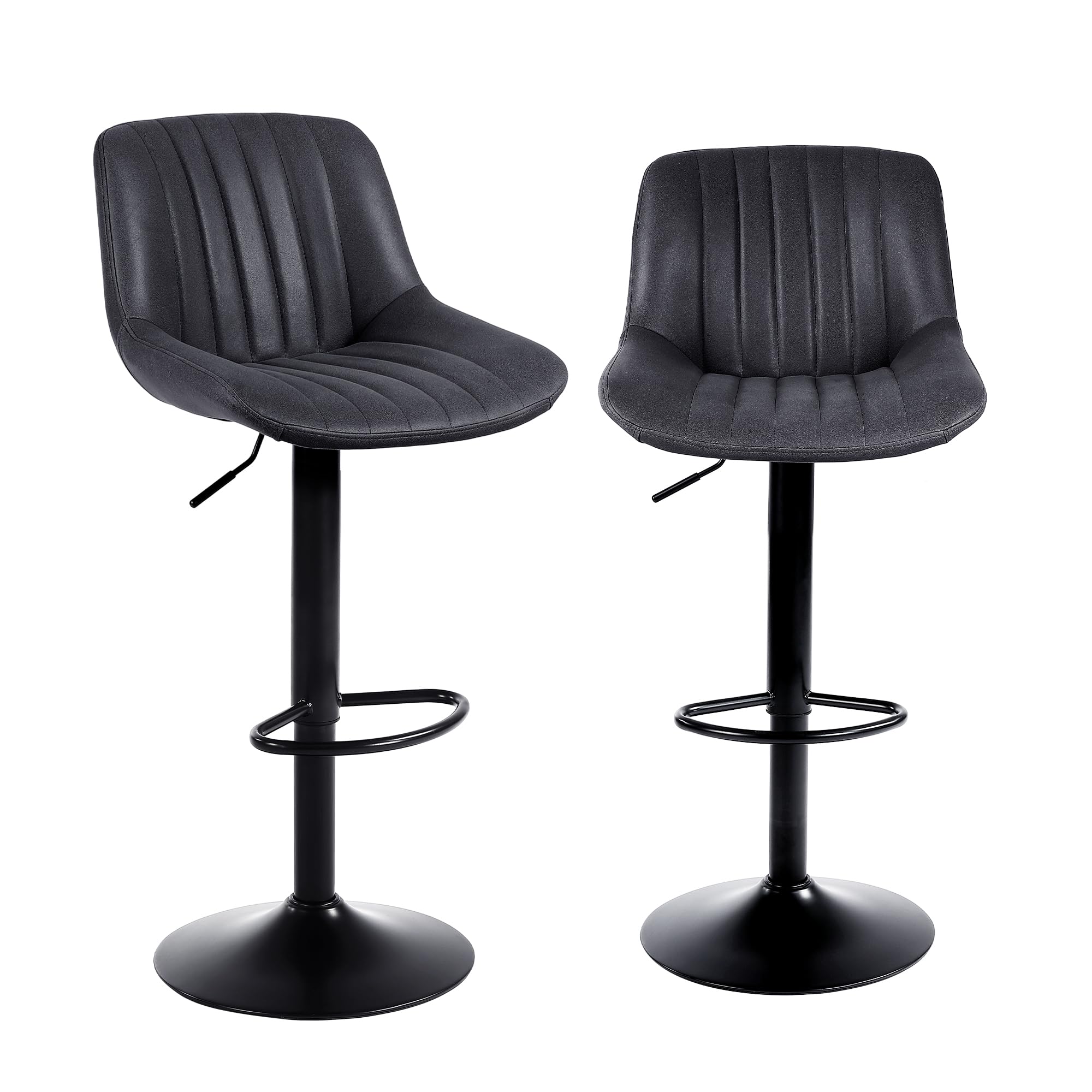 Youhauchair Bar Stools Set of 2, Swivel Counter Height Barstools with Back, Adjustable PU Leather Bar Chairs, Modern Armless Kitchen Island Stool, Black