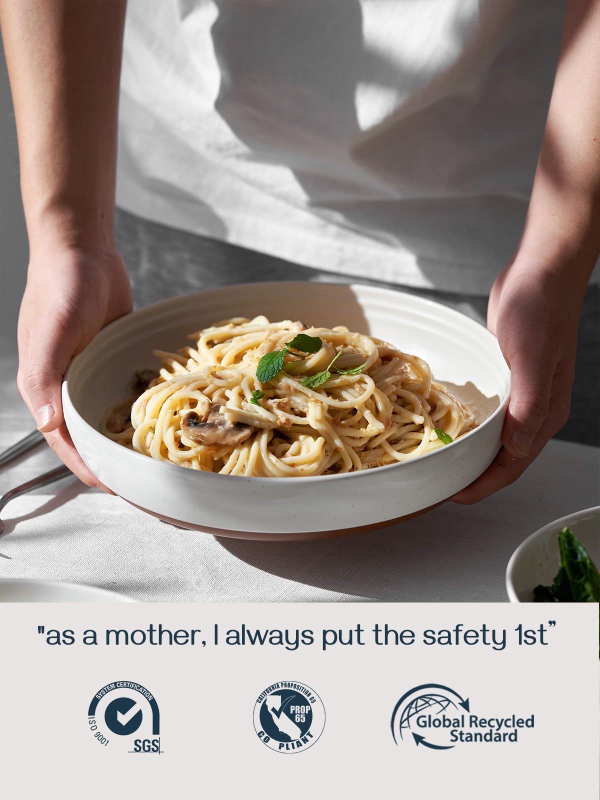 DOWAN Large Pasta Bowls Set of 4-9.75" Shallow Ceramic Dinner Plates, Plate/Wide Bowl, Microwave, Oven, Dishwasher Safe Kitchen Dinnerware - Modern