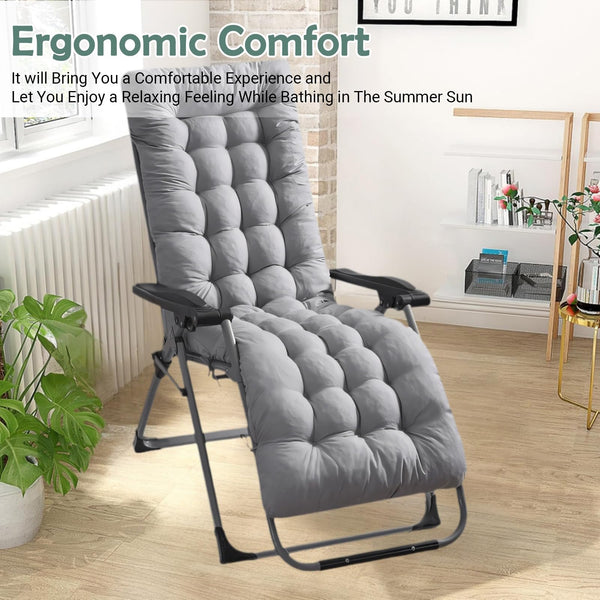 High Back Sun Lounger Replacement Cushion: 170x53 cm Padded Soft Non Slip Ties Outdoor Indoor Use for Reclining Garden Chair Patio Beach Porch Furniture