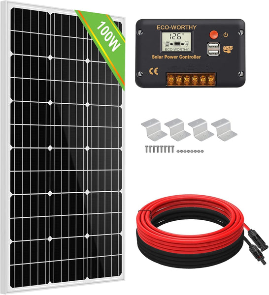 ECO-WORTHY 100 Watt 12V Solar Panels Kit + 20A Charge Controller for Off-Grid 12 Volt Battery System