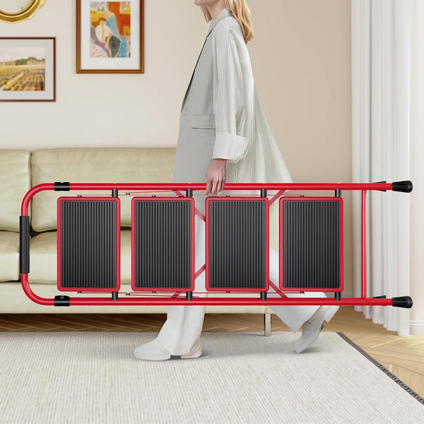 KINGRACK Folding 3-Step Ladder with Non-Slip Pedals, Sturdy Steel, Lightweight & Portable, Red