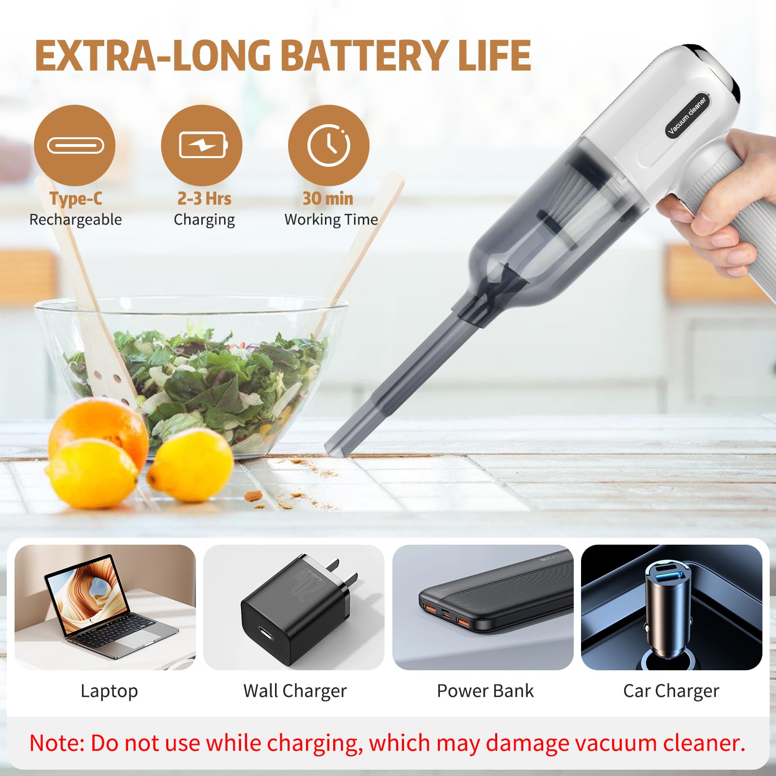 Handheld Vacuum Cordless, 9000Pa Powerful Car Vacuum Cleaner, Rechargeable Portable Lightweight Mini Vacuum Cleaner, USB Car Vacuum Cleaner Car Cleaner for Pet Hair, Car, Home, Office, Kitchen
