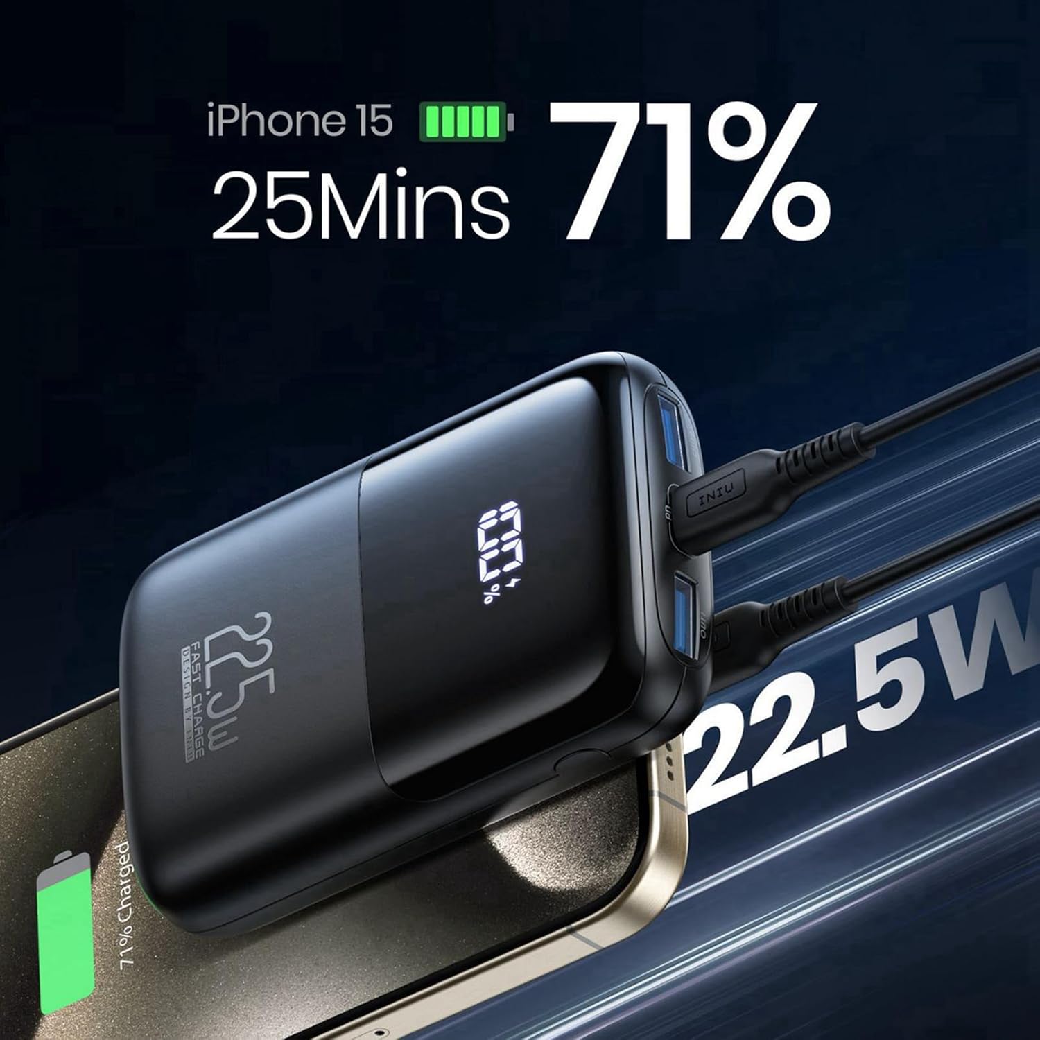 INIU Power Bank, 22.5W Fast Charging 10000mAh Battery Pack USB C Input & Output Portable Charger, PD3.0 QC4.0 Mini Portable Battery Bank for iPhone 16 15 14 13 Pro Max Mini Plus Samsung S22 S21