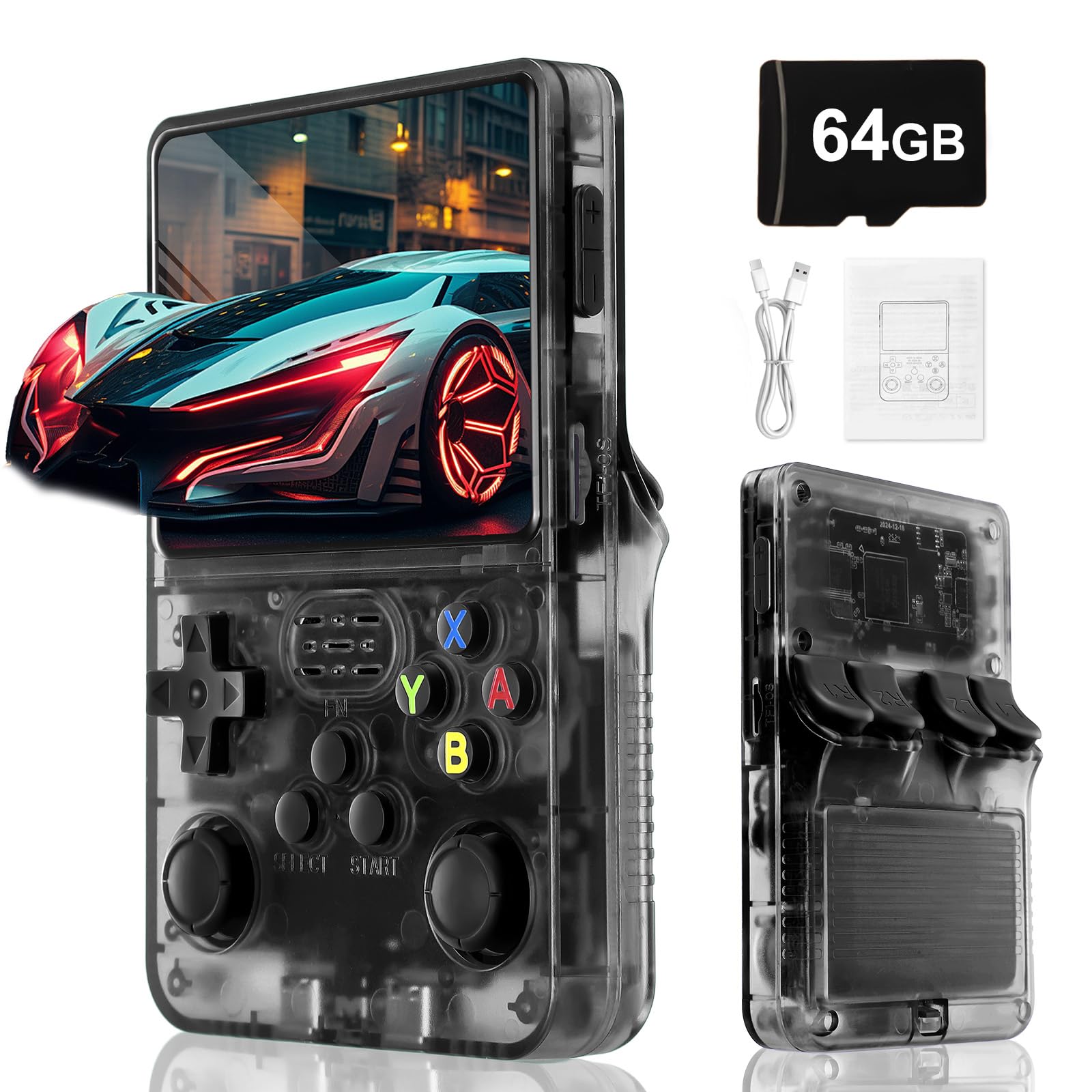 Blidinner R36S Retro Handheld Games Console -With Open Source Linux System,3000mAh Battery,3.5 Inch HD Screen,64G TF Card,20,000+ Classic Games,Portable Mini Game Console for Teens and Adults-Black