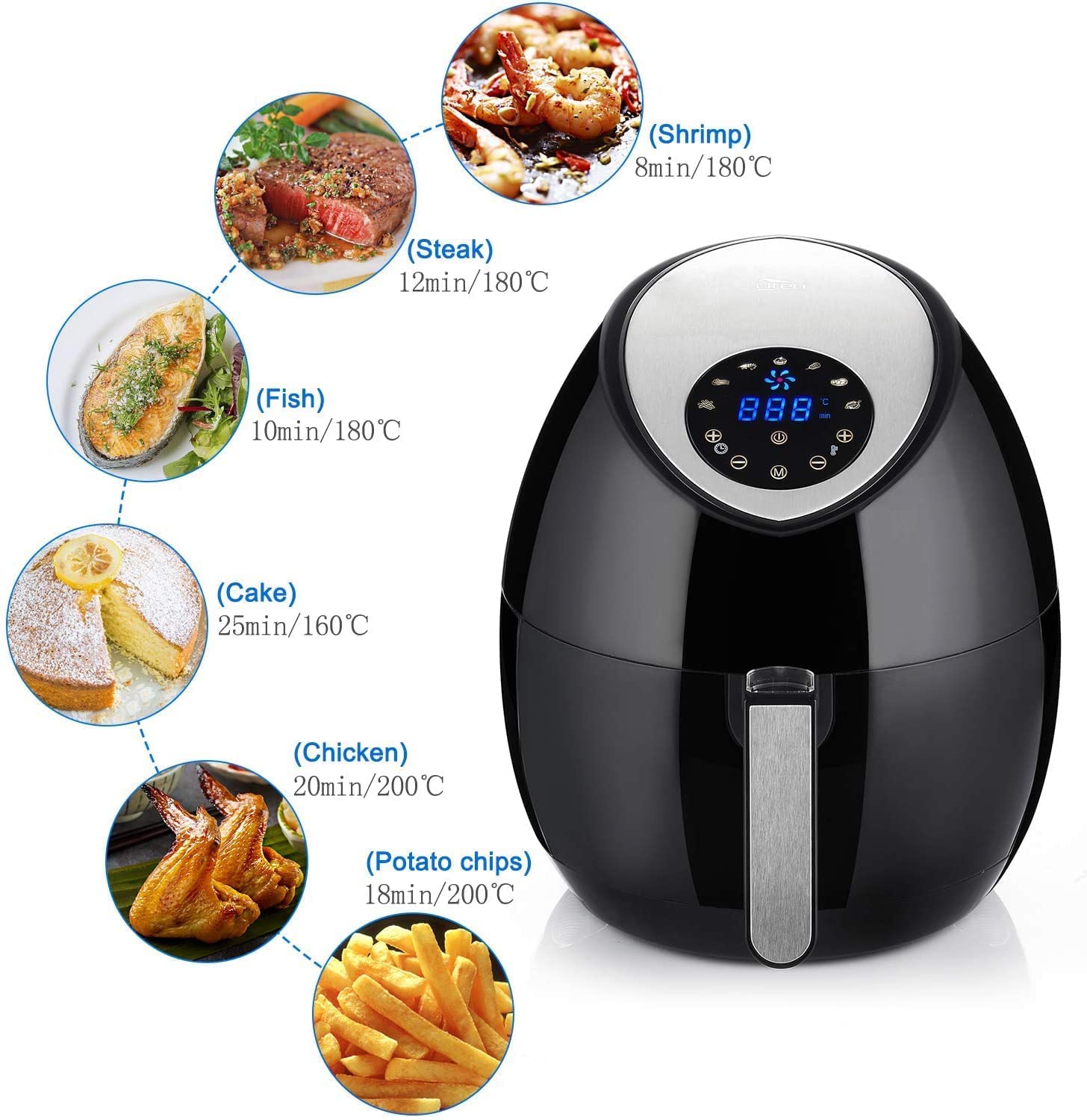 Air Fryer, Uten Air Fryers Oven, 4.5L Oil Free Fryer with Detachable Basket, Timer and Fully Adjustable Temperature Control for Healthy Oil Free & Low