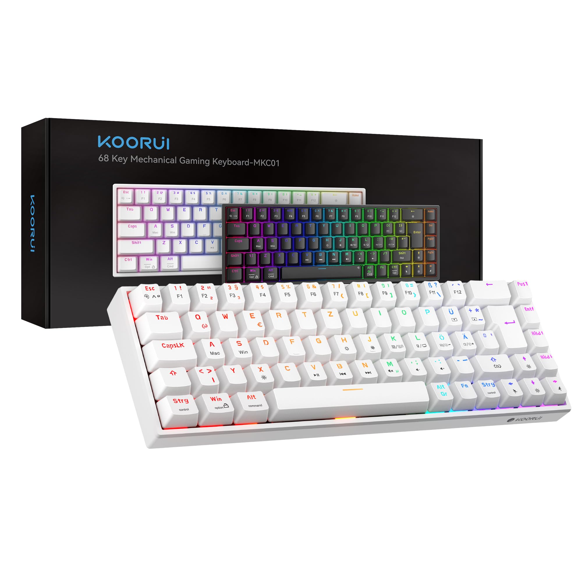 KOORUI 60% Mechanical Gaming Keyboard, Mixed Colors LED Backlit Ultra-Compact 69 Keys, Mini Wired Keyboard with Blue Switch for Windows Laptop PC/Mac OS/Xbox-BLACK(Blue Switch)