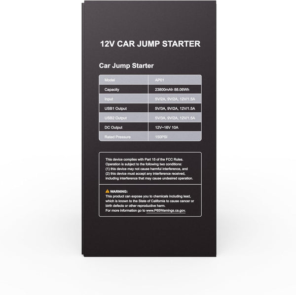 Jump Starter Power Pack with Air Compressor, YaberAuto 6000A Portable Car Battery Booster (All Petrol/10L Diesel), 12V Car Jump Starter Power Bank with Jump Leads, LCD Screen, Emergency Light