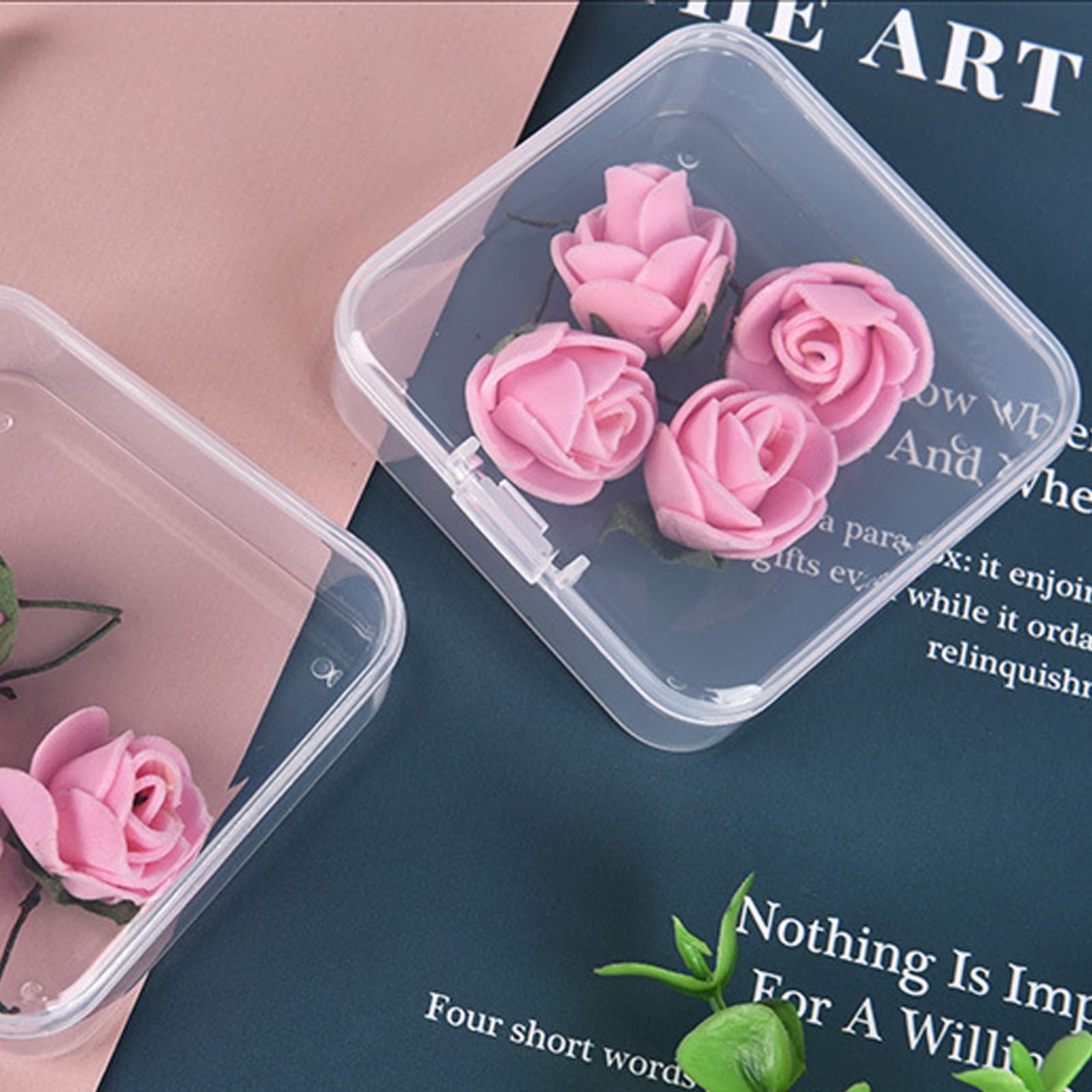 Goodma 100 Pieces Square Empty Mini Clear Plastic Organizer Storage Box Containers with Hinged Lids for Small Items and Other Craft Projects (65 x 65