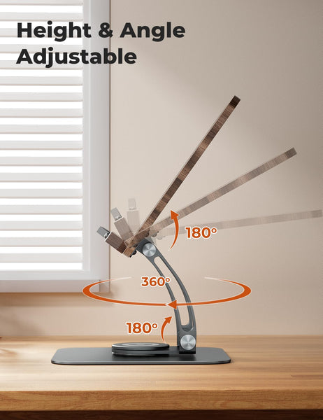 Tounee Book Stand for Reading, Adjustable Book Holder with 360 Swivel Base, Foldable Cookbook Stand Recipe Book Holder with Elastic Page Clips for