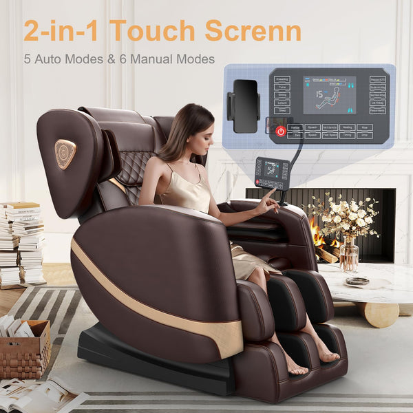 2025 Upgrade Massage Chair, Full Body Massage Chair with 10 Fix Points, Heating, Foot Massage, Auto Modes, Bluetooth Speaker, Touch Screen Controller, Zero Gravity Home Office