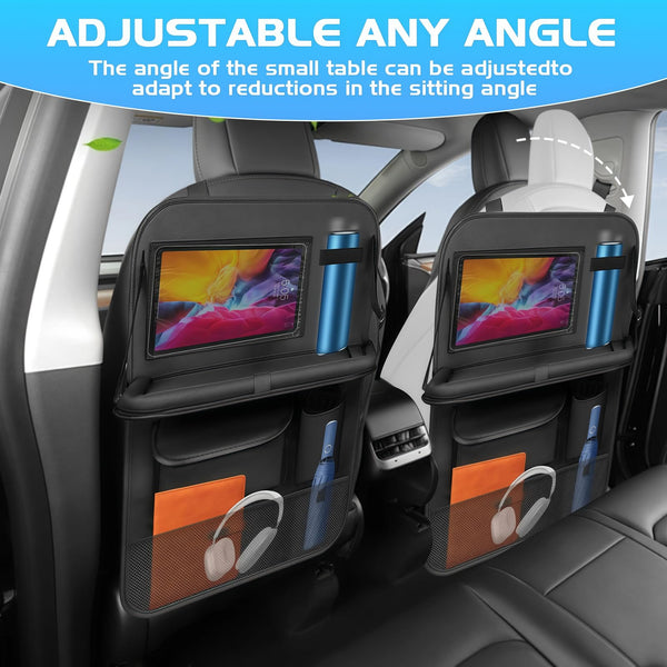 Resszo Car Organiser,Car Seat Organiser for Kids with Tablet Holder, Multifunctional WaterProof Back Seat Protector with 10.5 iPad Foldable Tray Table, 6 Pockets Toy Storage