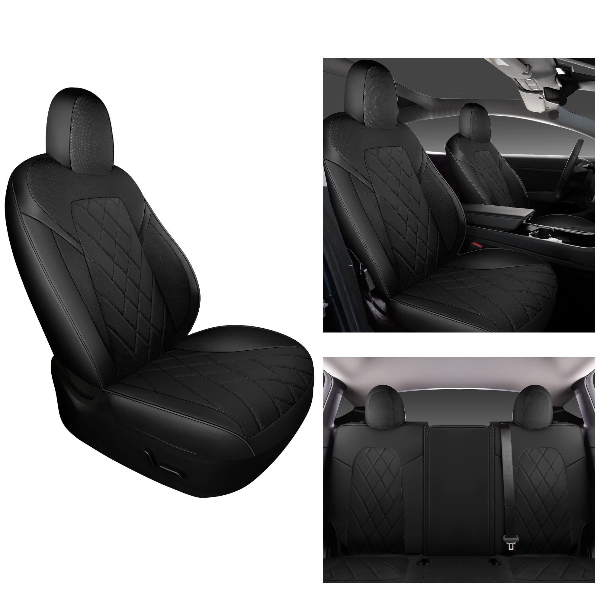 Tapha Faux Leather Seat Cover Set for Tesla Model 3 2017-2022, Breathable and Water-Resistant, Include Seat Covers for Front and Rear Seats (White/Grey)