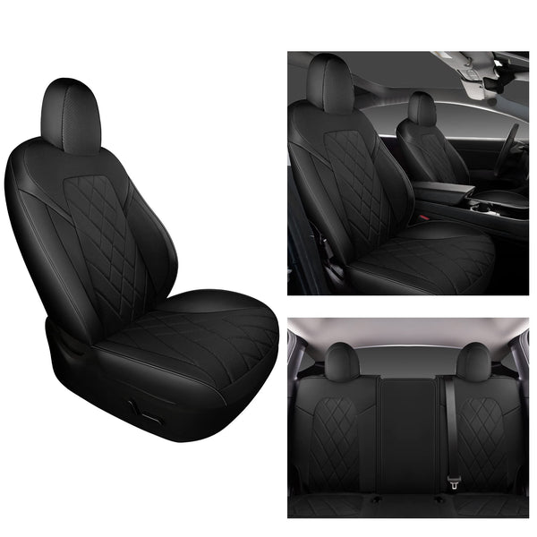 Tapha Faux Leather Seat Cover Set for Tesla Model 3 2017-2022, Breathable and Water-Resistant, Include Seat Covers for Front and Rear Seats (White/Grey)