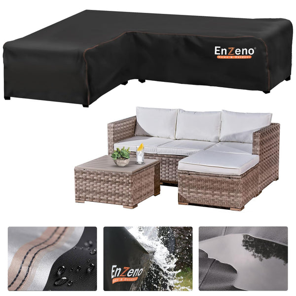 Enzeno l shaped garden sofa covers waterproof,420D Oxford Fabric outdoor sofa cover, Rattan Corner Furniture Cover with Waterproof Tape (140x210x75cm)