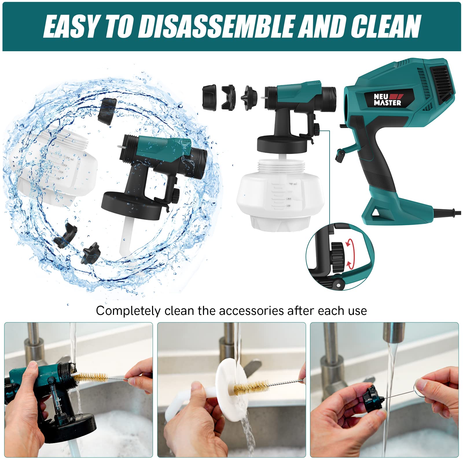 NEU MASTER Paint Sprayer, Orange Fence Paint Sprayer,[500W/1200ml/4 Nozzles/3 Patterns] HVLP Electric Spray Gun for Home Interior and Exterior, Cabinets, House, Fence, Ceiling