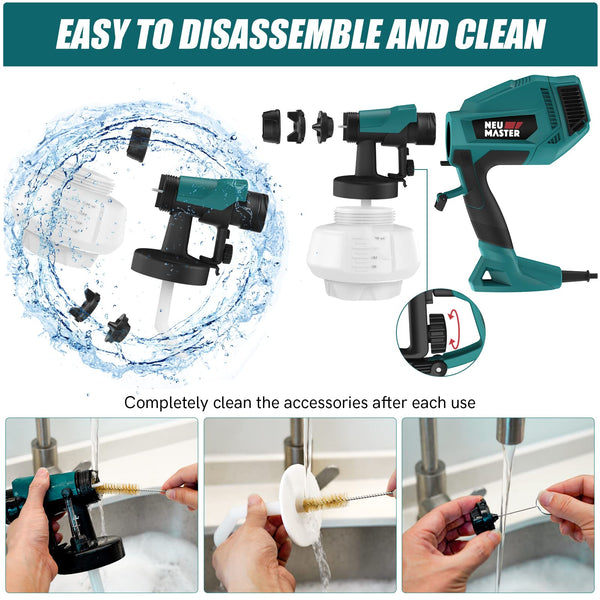 NEU MASTER Paint Sprayer, Orange Fence Paint Sprayer,[500W/1200ml/4 Nozzles/3 Patterns] HVLP Electric Spray Gun for Home Interior and Exterior, Cabinets, House, Fence, Ceiling