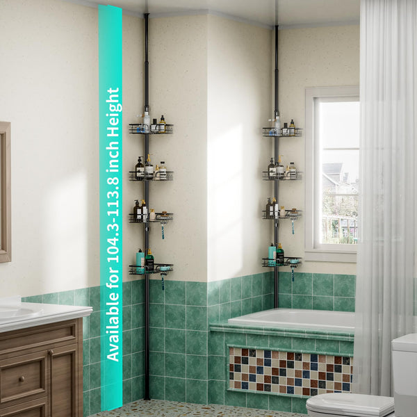 HapiRm Telescopic Shower Caddy - Bathroom Corner Shower Caddy with 4 Tier & 22 hooks, No Drilling Adjustable Storage Organiser, Rustproof Shower Shelf