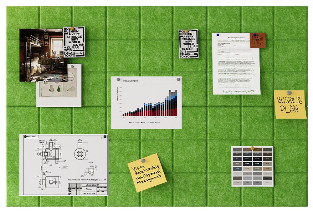 Uoisaiko Large 30x30cm Felt Board Tiles with 30 Pins, Pack of 6 Bulletin Board Notice Boards for Home Office Kitchen, Self Adhesive Pin Board Wall Tiles for Photos Memos