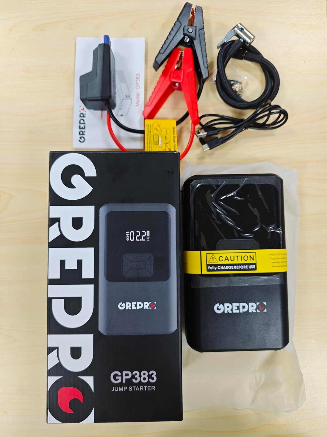 GREPRO 5-in-1 Jump Starter Power Pack with 150PSI Air Compressor (Up to 10.0L Gas,8.0L Diesel), Car Jump Starter for 12V Vehicle, 3000A Jump Pack with Digital Display, LED Flashlight